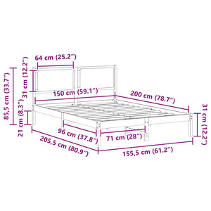 Σκελετός Κρεβατιού Μαύρο 150 x 200 cm Στερεά ξυλεία πεύκου