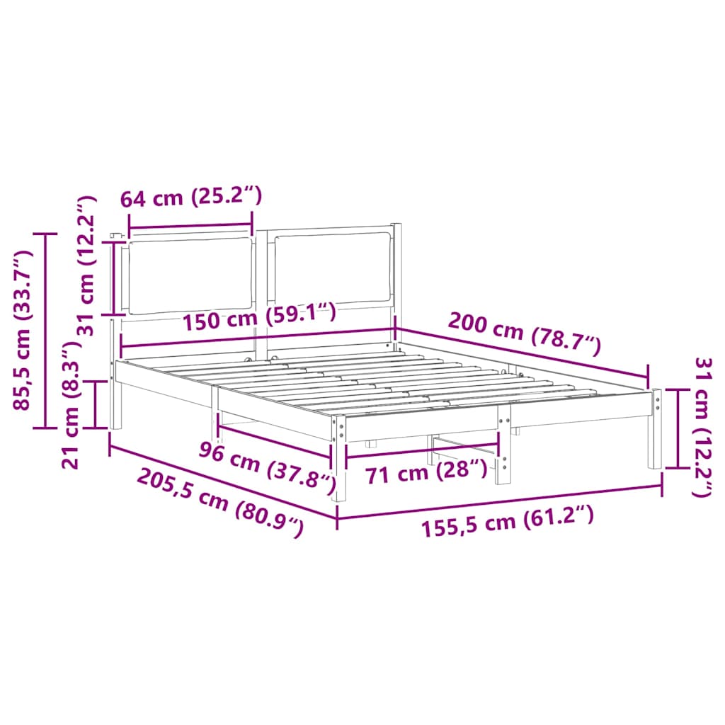 Σκελετός Κρεβατιού με κεφαλάρι Ανοιχτό γκρι 150 x 200 cm