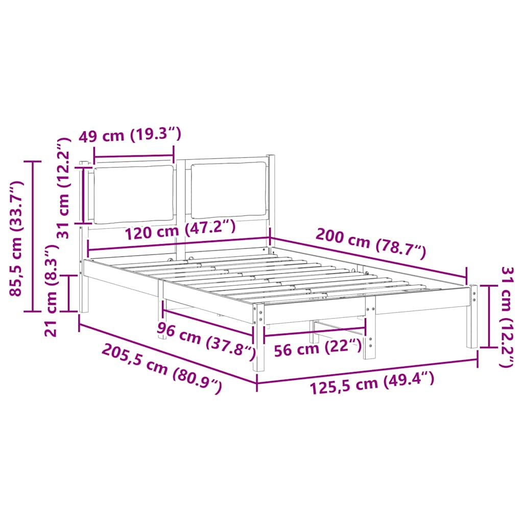 Σκελετός Κρεβατιού Μαύρο 120 x 200 cm Στερεά ξυλεία πεύκου