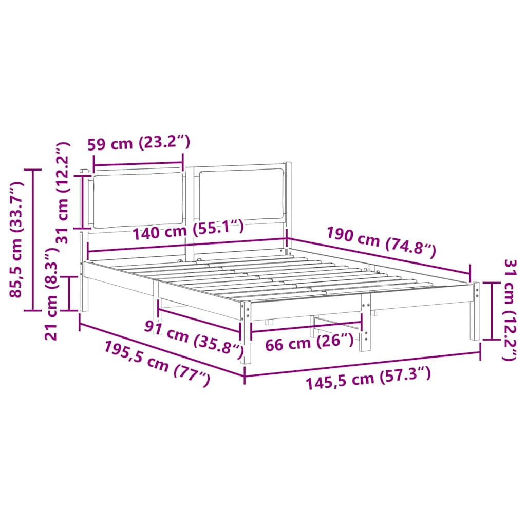 Σκελετός Κρεβατιού Μαύρο 140 x 190 cm Στερεά ξυλεία πεύκου