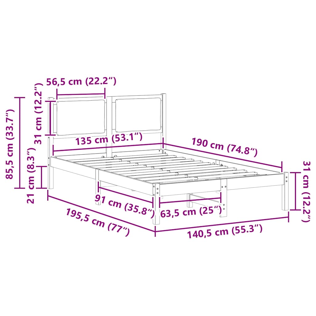 Σκελετός Κρεβατιού Taupe 135 x 190 cm Στερεά ξυλεία πεύκου