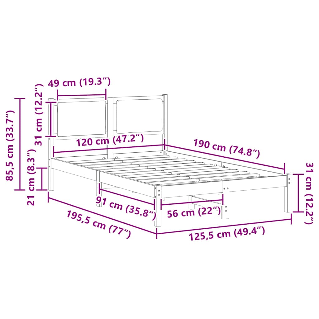 Σκελετός Κρεβατιού Taupe 120 x 190 cm Στερεά ξυλεία πεύκου