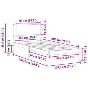 Σκελετός Κρεβατιού Μαύρο 100 x 200 cm Στερεά ξυλεία πεύκου