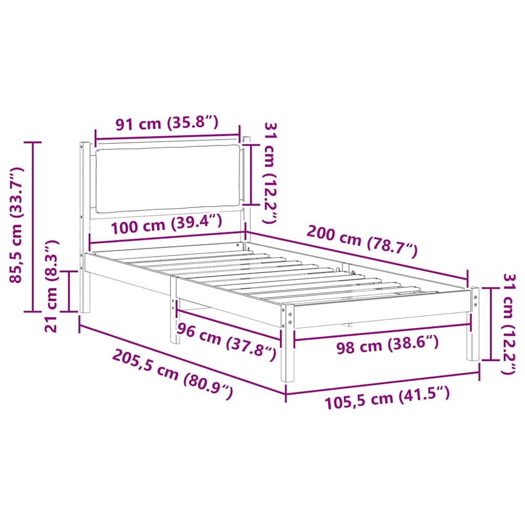 Σκελετός Κρεβατιού με κεφαλάρι Ανοιχτό γκρι 100 x 200 cm
