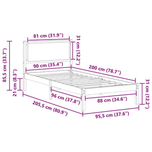 Σκελετός Κρεβατιού Μαύρο 90 x 200 cm Στερεά ξυλεία πεύκου