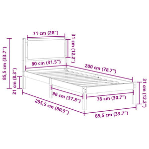 Σκελετός Κρεβατιού Μαύρο 80 x 200 cm Στερεά ξυλεία πεύκου