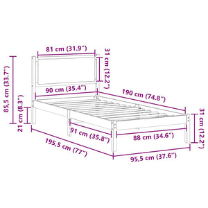 Σκελετός Κρεβατιού Σκούρο Γκρι 90 x 190 cm Στερεά ξυλεία πεύκου