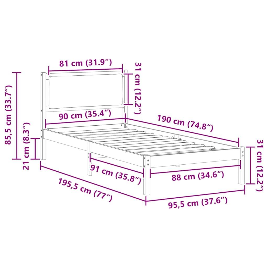 Σκελετός Κρεβατιού Taupe 90 x 190 cm Στερεά ξυλεία πεύκου