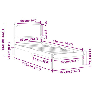 Σκελετός Κρεβατιού Μαύρο 80 x 190 cm Στερεά ξυλεία πεύκου