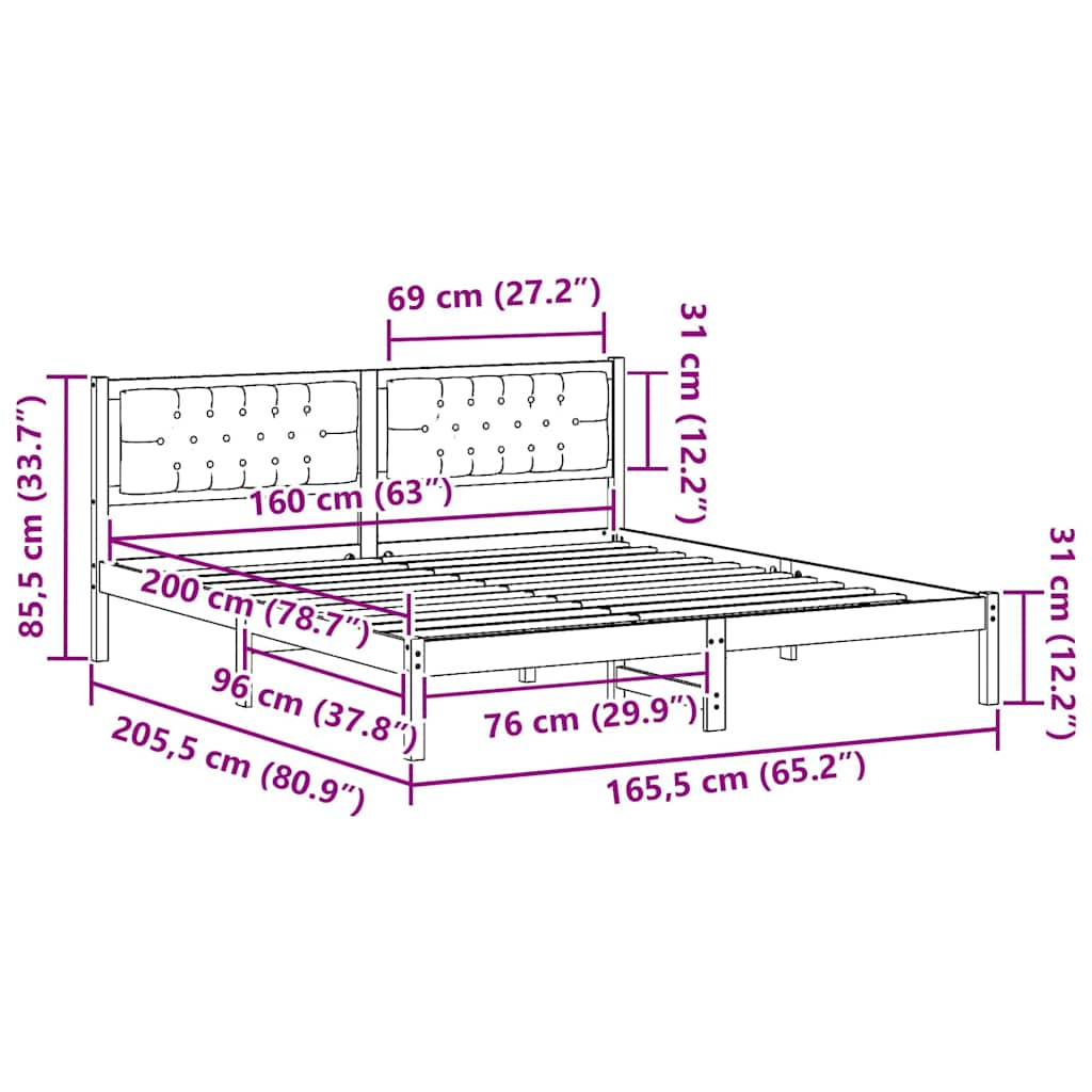 Σκελετός Κρεβατιού Μαύρο 160 x 200 cm Στερεά ξυλεία πεύκου