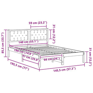 Σκελετός Κρεβατιού Μαύρο 140 x 190 cm Στερεά ξυλεία πεύκου
