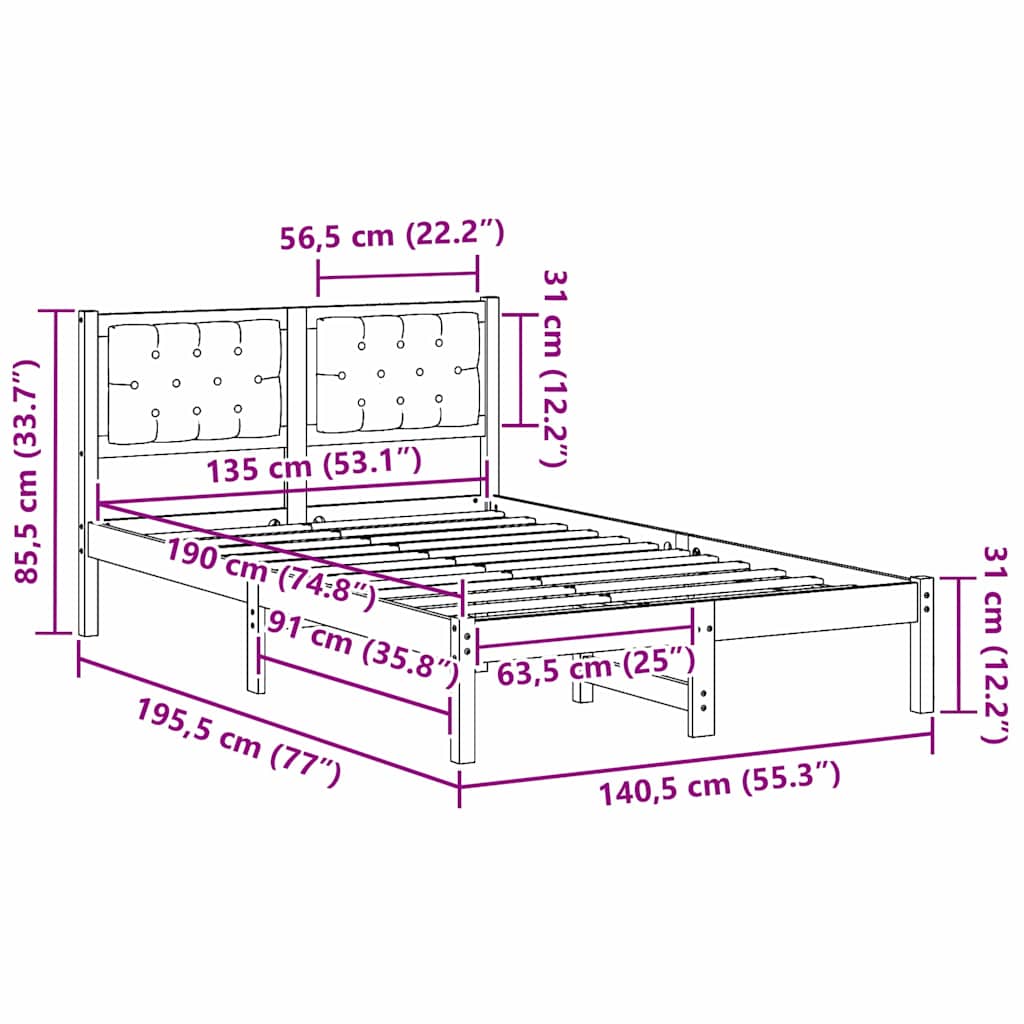 Σκελετός Κρεβατιού Taupe 135 x 190 cm Στερεά ξυλεία πεύκου