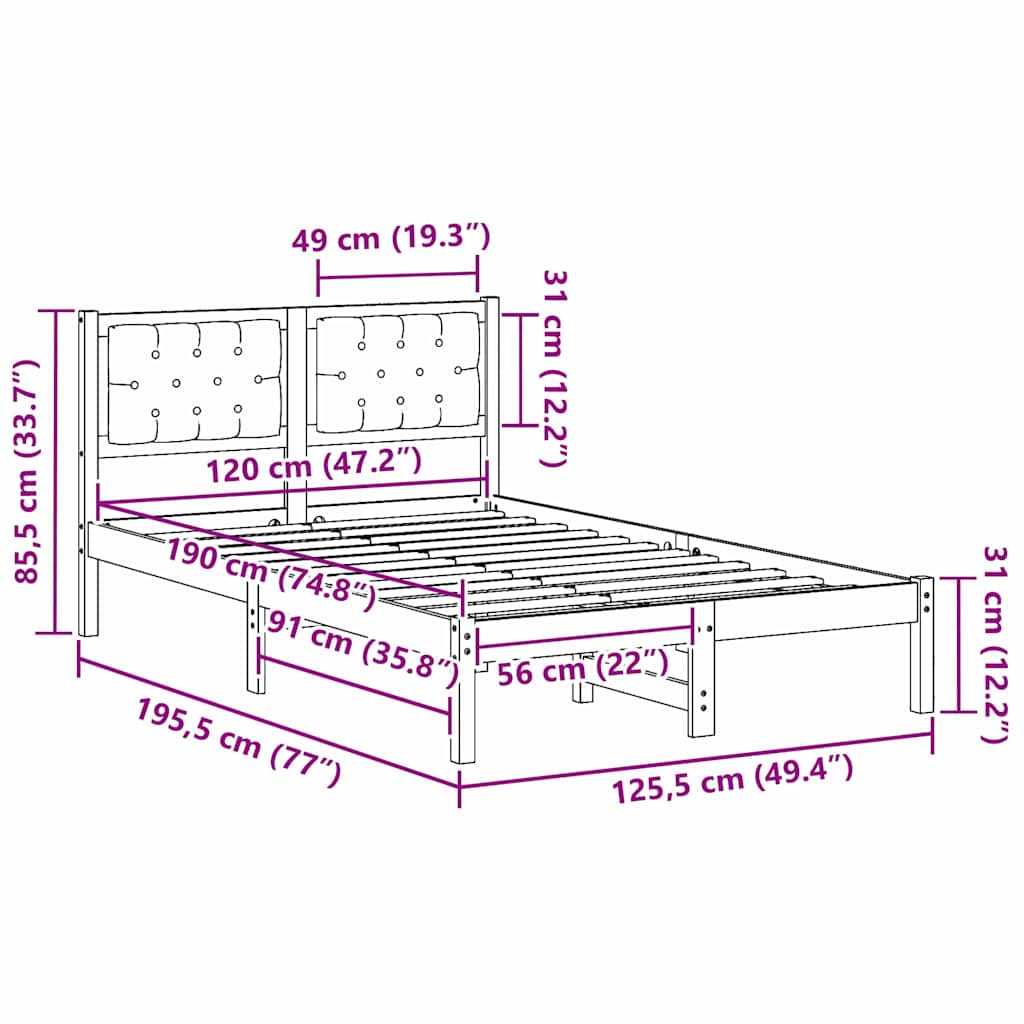 Σκελετός Κρεβατιού Taupe 120 x 190 cm Στερεά ξυλεία πεύκου