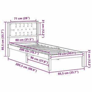 Σκελετός Κρεβατιού Μαύρο 80 x 200 cm Στερεά ξυλεία πεύκου