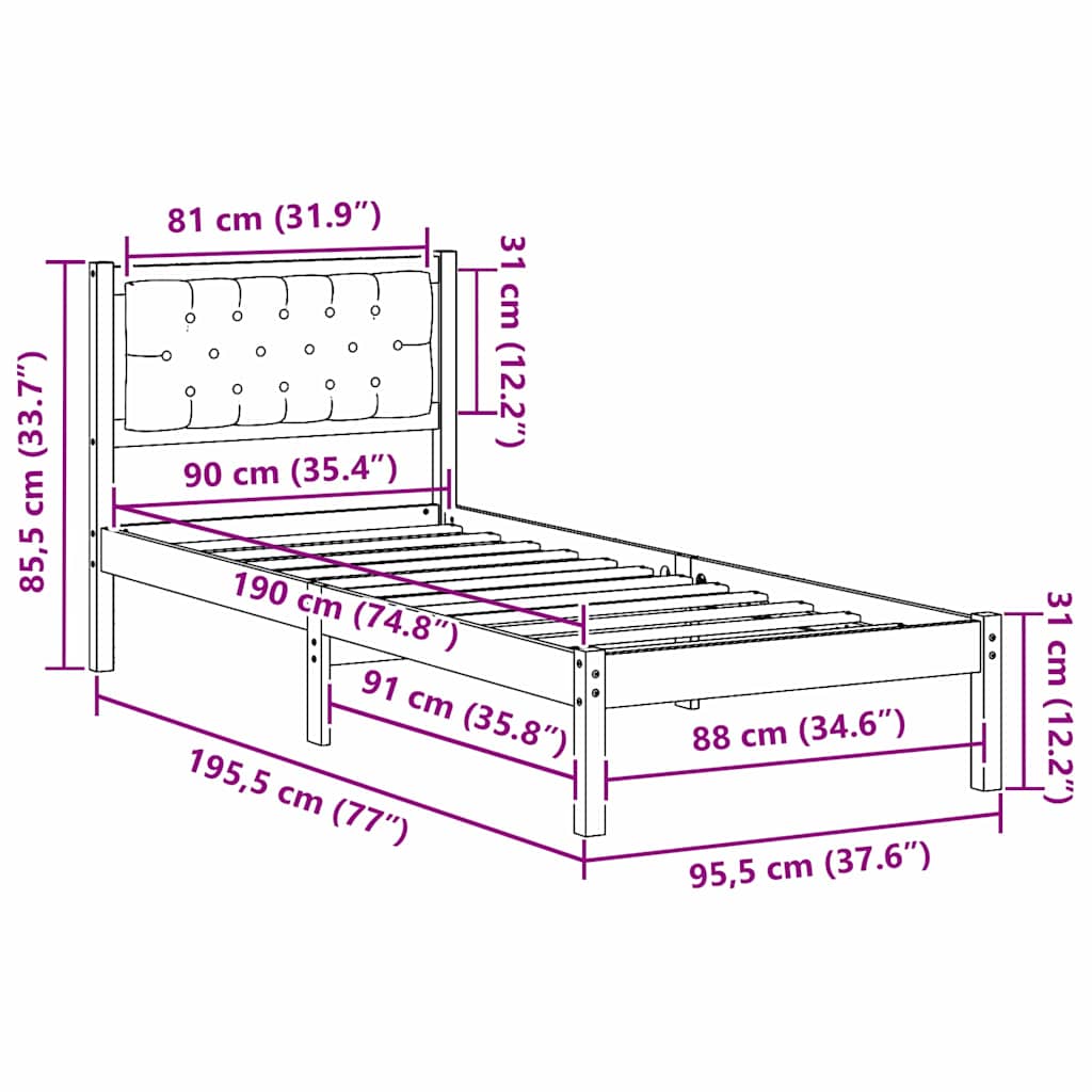 Σκελετός Κρεβατιού Taupe 90 x 190 cm Στερεά ξυλεία πεύκου