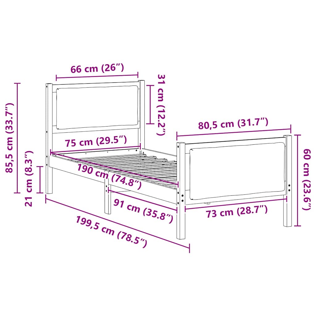 Σκελετός Κρεβατιού με κεφαλάρι Ανοιχτό γκρι 75 x 190 cm ύφασμα