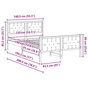 Σκελετός Κρεβατιού Μαύρο 135 x 190 cm Στερεά ξυλεία πεύκου