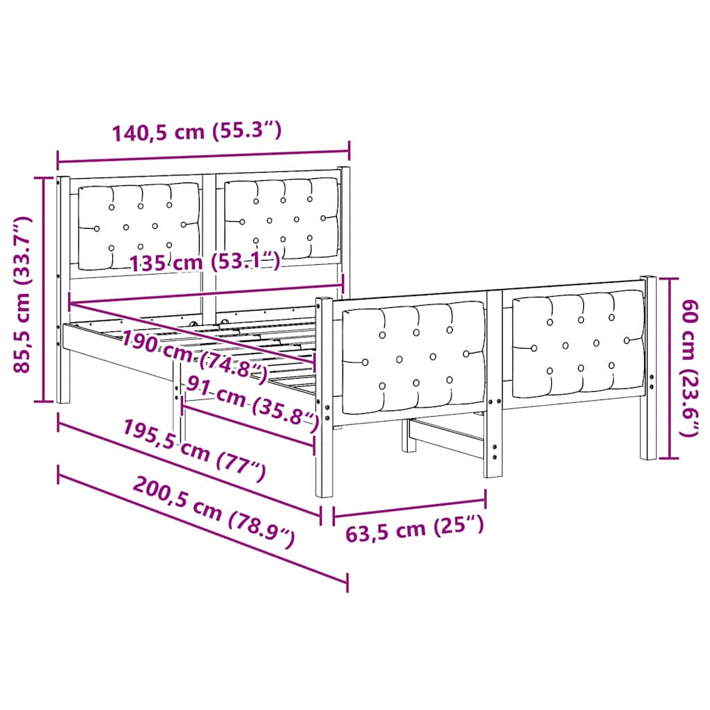 Σκελετός Κρεβατιού Taupe 135 x 190 cm Στερεά ξυλεία πεύκου