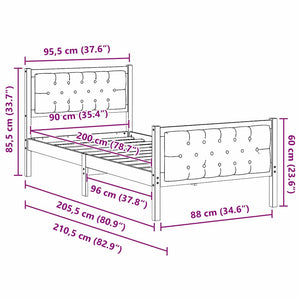 Σκελετός Κρεβατιού Μαύρο 90 x 200 cm Στερεά ξυλεία πεύκου