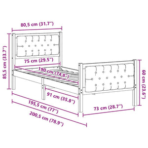 Σκελετός Κρεβατιού Μαύρο 75 x 190 cm Στερεά ξυλεία πεύκου