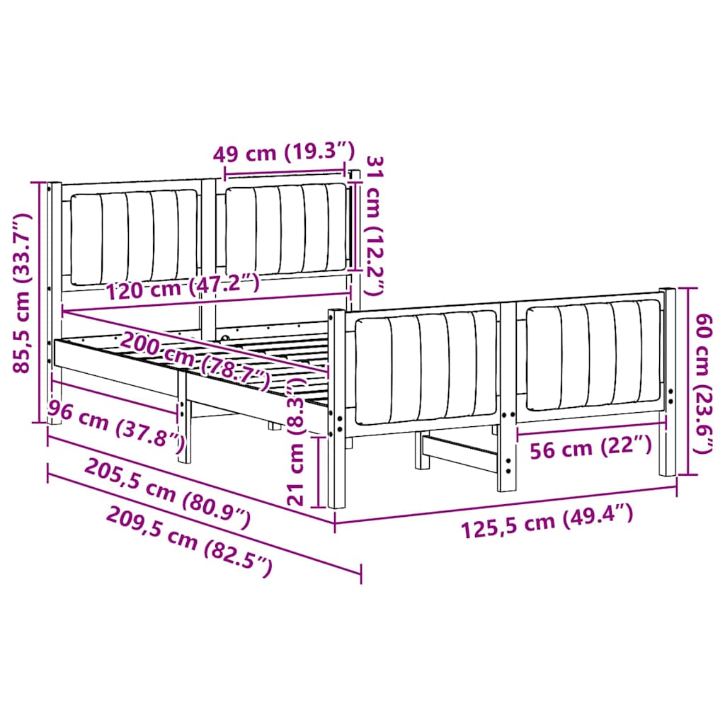 Σκελετός Κρεβατιού με κεφαλάρι Καφέ και μαύρο 120 x 200 cm