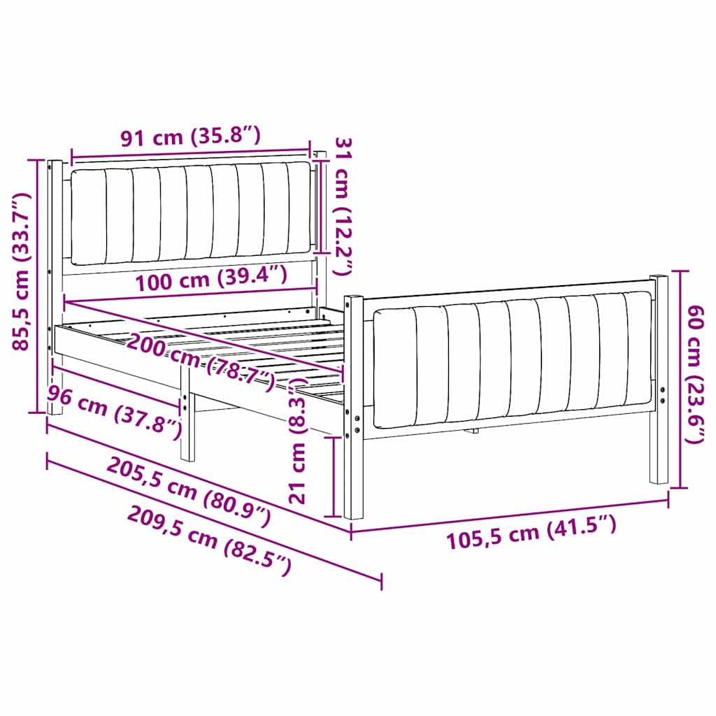 Σκελετός Κρεβατιού Καφέ και σκούρο γκρι 100 x 200 cm