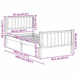 Σκελετός Κρεβατιού Καφέ και ταμπά 90 x 190 cm Μασίφ ξύλο πεύκου