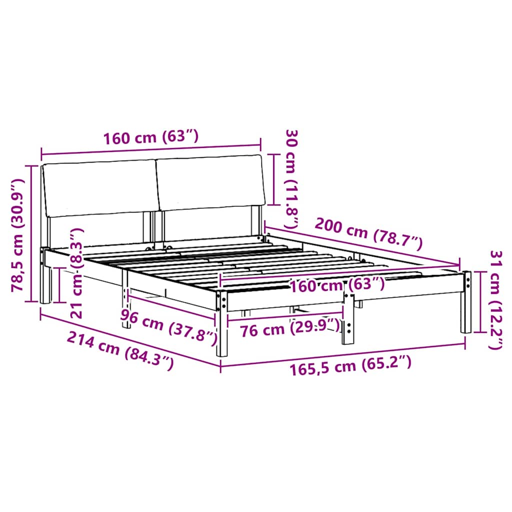 Σκελετός Κρεβατιού Καφέ και σκούρο γκρι 160 x 200 cm
