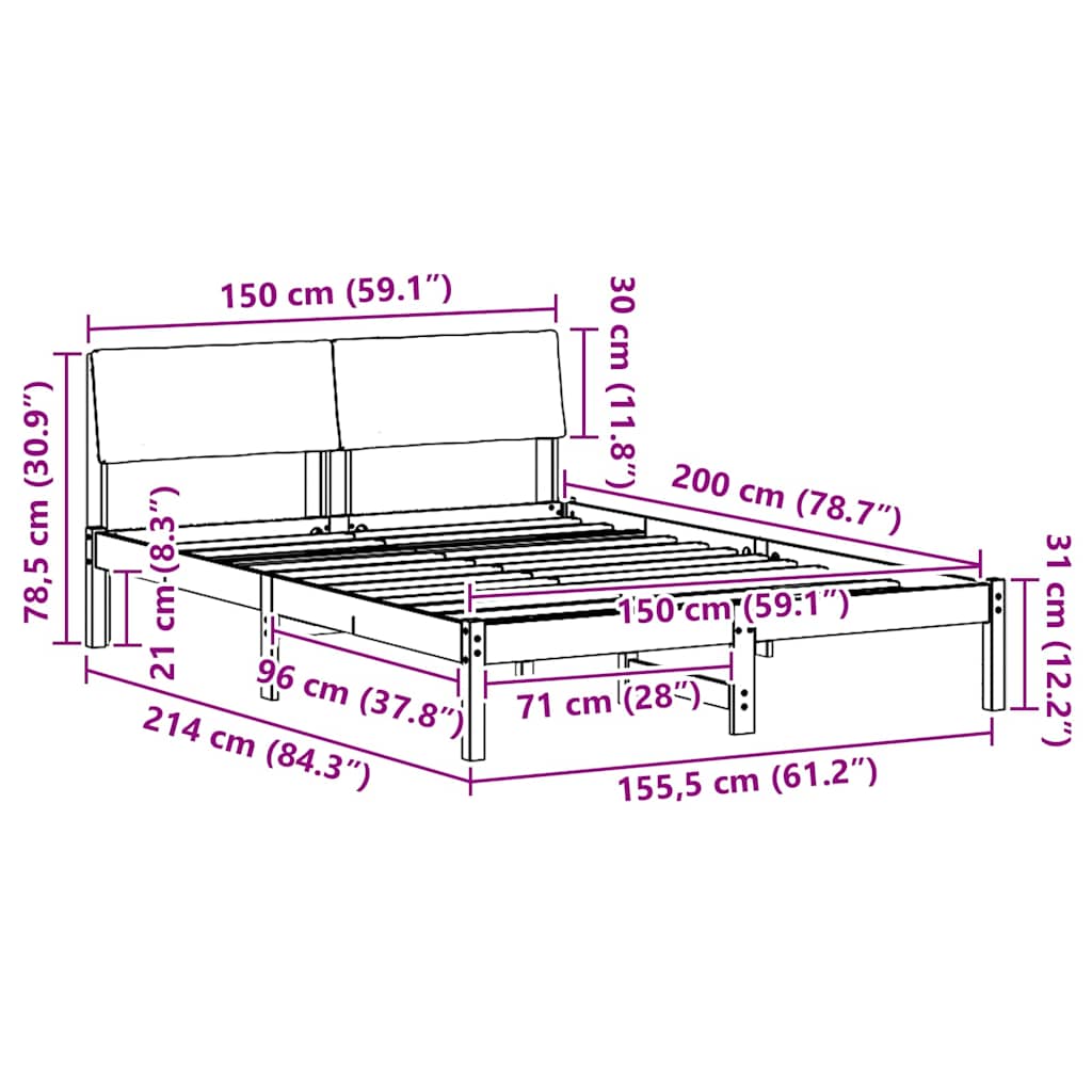 Σκελετός Κρεβατιού Λευκό και ανοιχτό γκρι 150 x 200 cm