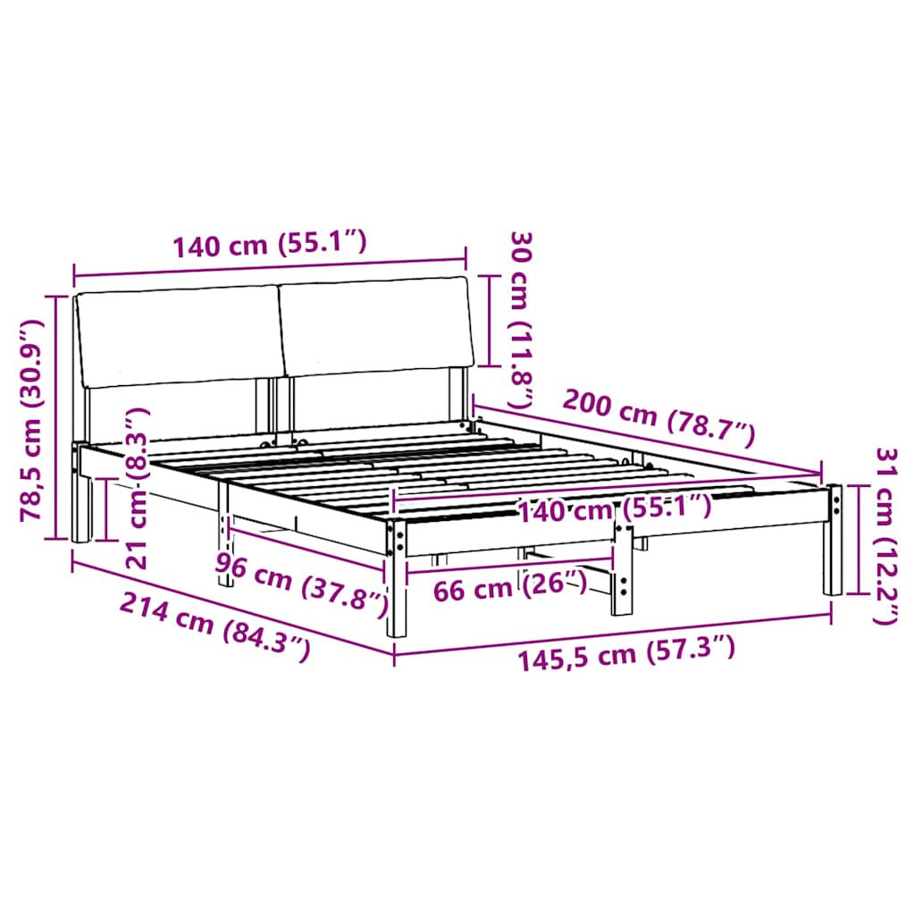 Σκελετός Κρεβατιού με κεφαλάρι Καφέ και μαύρο 140 x 200 cm