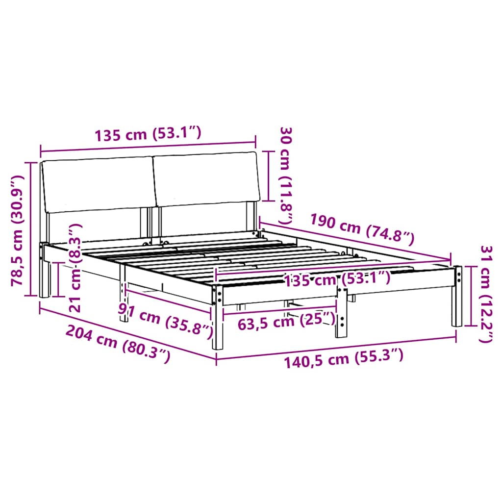 Σκελετός Κρεβατιού με κεφαλάρι Καφέ και μαύρο 135 x 190 cm