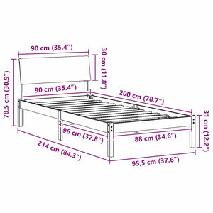 Σκελετός Κρεβατιού Καφέ και ταμπά 90 x 200 cm Μασίφ ξύλο πεύκου