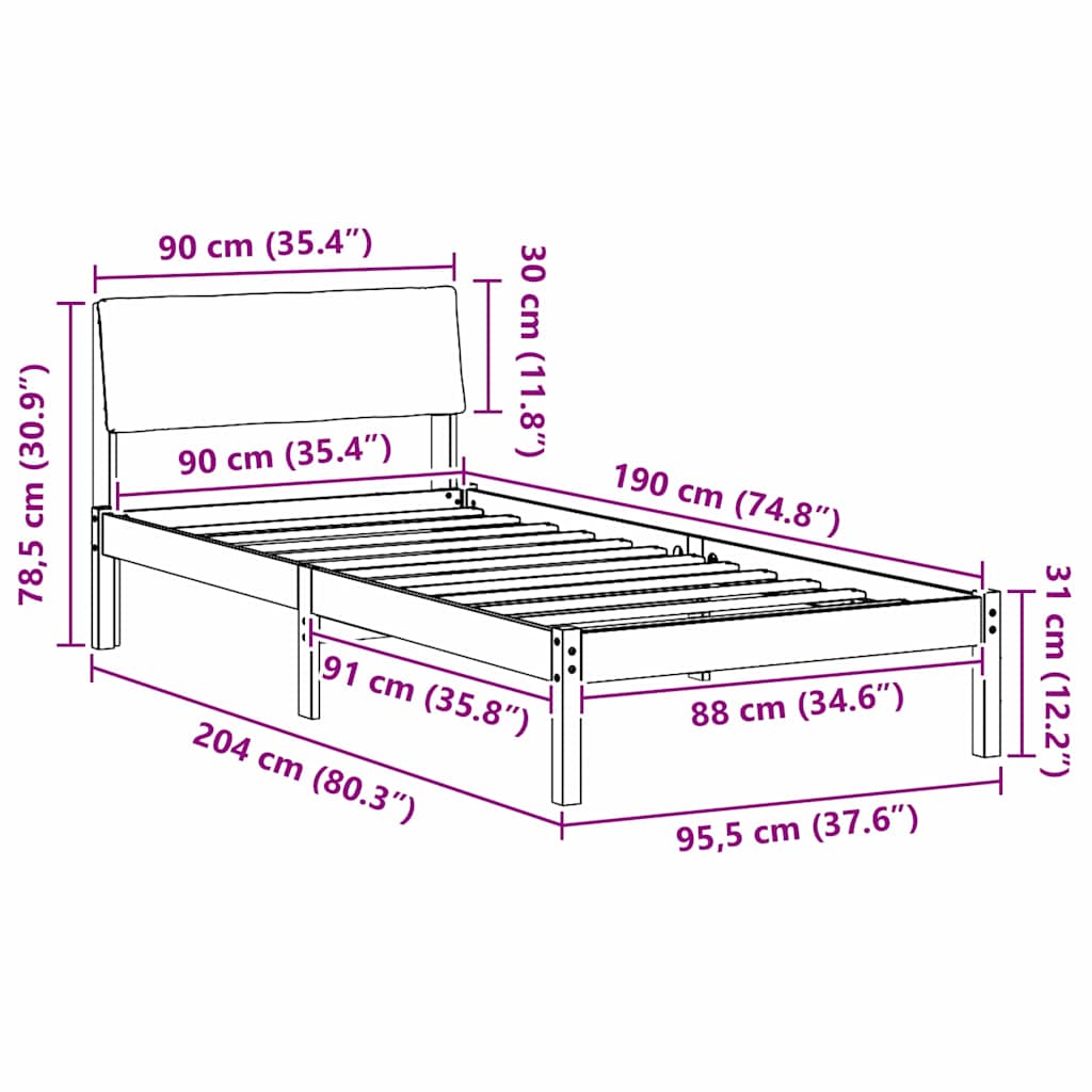 Σκελετός Κρεβατιού Καφέ και ανοιχτό γκρι 90 x 190 cm