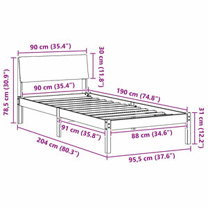 Σκελετός Κρεβατιού Καφέ και μαύρο 90 x 190 cm Μασίφ ξύλο πεύκου