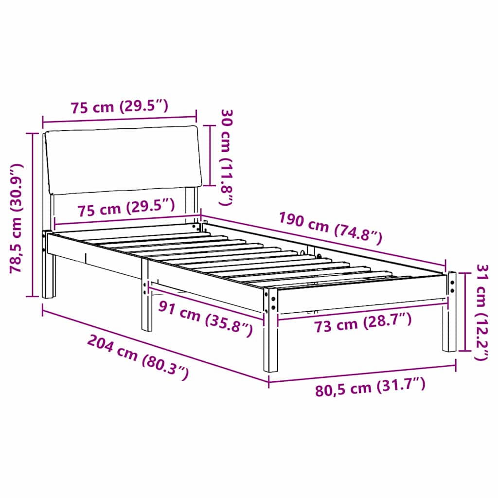 Σκελετός Κρεβατιού Καφέ και ανοιχτό γκρι 75 x 190 cm