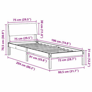 Σκελετός Κρεβατιού Καφέ και ταμπά 75 x 190 cm Μασίφ ξύλο πεύκου