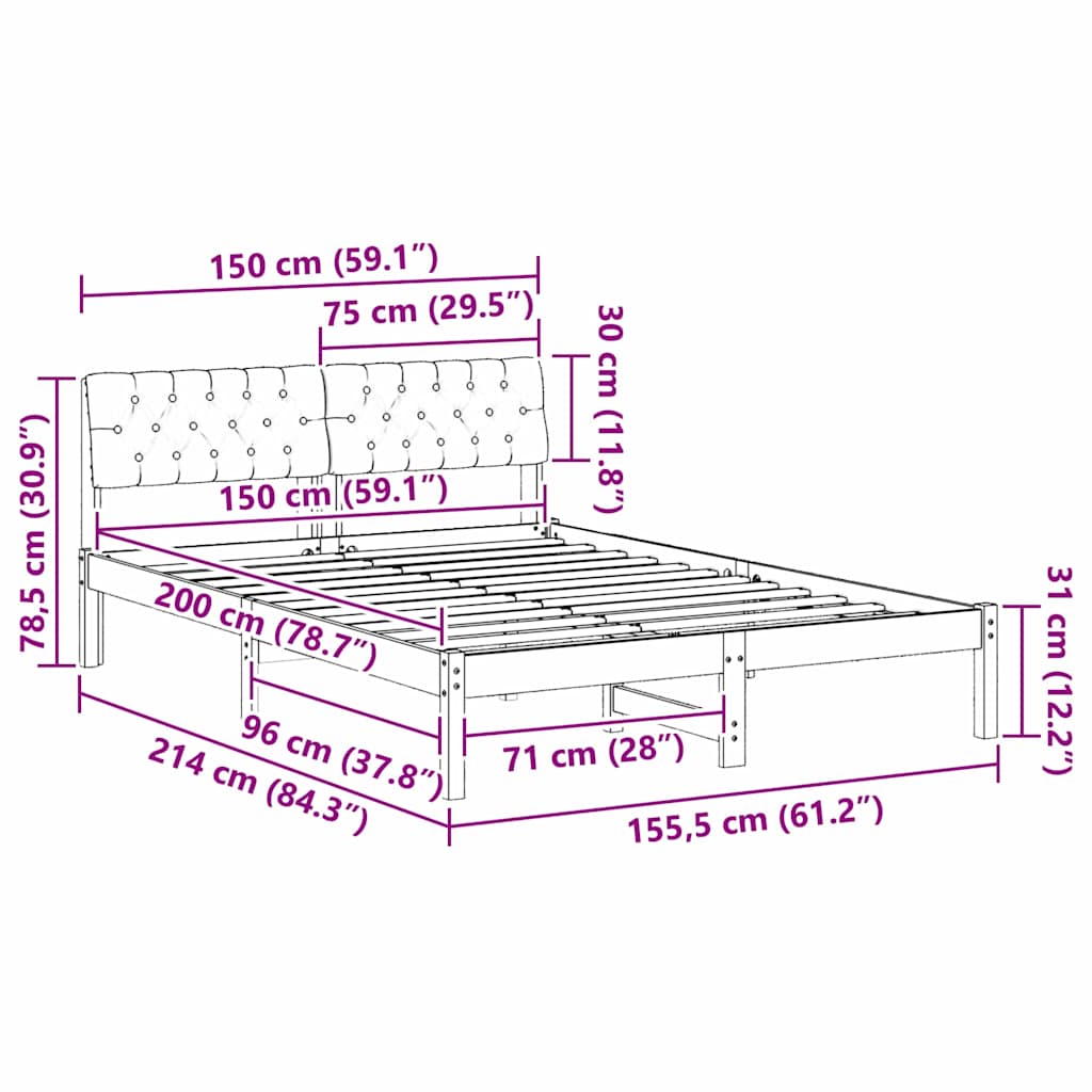 Σκελετός Κρεβατιού Καφέ και ανοιχτό γκρι 150 x 200 cm