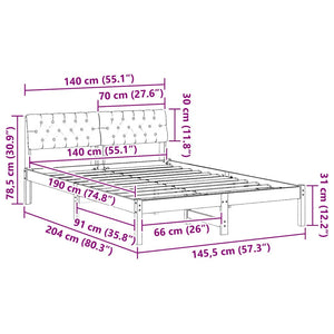 Σκελετός Κρεβατιού Καφέ και ανοιχτό γκρι 140 x 190 cm