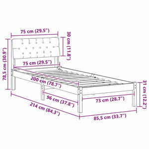 Σκελετός Κρεβατιού Καφέ και μαύρο 75 x 190 cm Μασίφ ξύλο πεύκου
