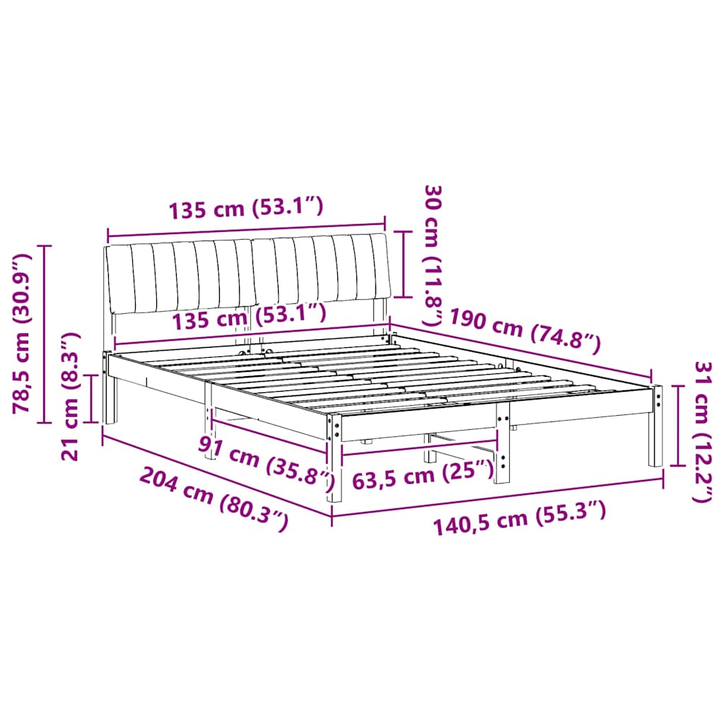 Σκελετός Κρεβατιού με κεφαλάρι Καφέ και μαύρο 135 x 190 cm
