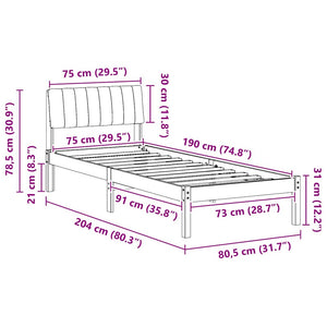 Σκελετός Κρεβατιού Καφέ και ταμπά 75 x 190 cm Μασίφ ξύλο πεύκου