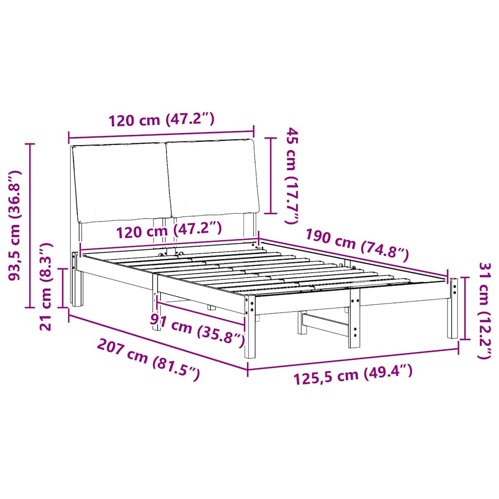 Σκελετός Κρεβατιού με κεφαλάρι Καφέ και ταμπά 120 x 190 cm