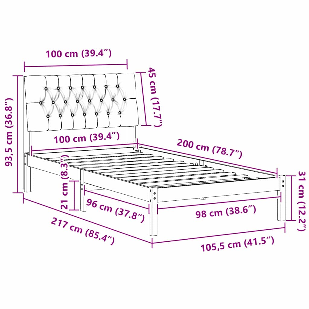 Σκελετός Κρεβατιού με Επενδεδυμένο Κεφαλάρι Καφέ 100 x 200 cm
