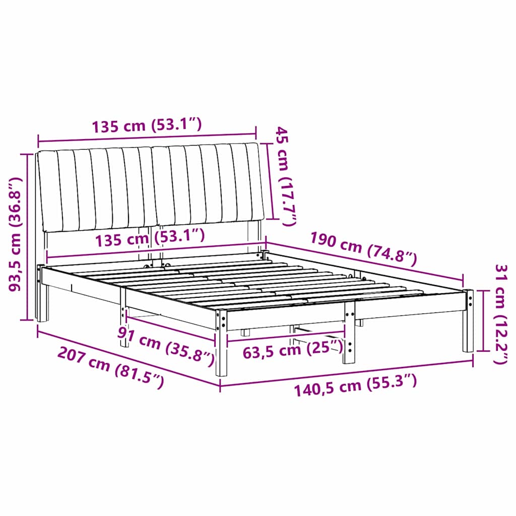 Σκελετός Κρεβατιού Καφέ 135 x 190 cm Στερεά ξυλεία πεύκου