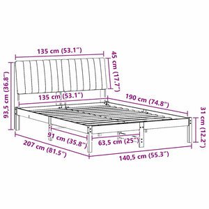 Σκελετός Κρεβατιού Λευκό 135 x 190 cm Στερεά ξυλεία πεύκου
