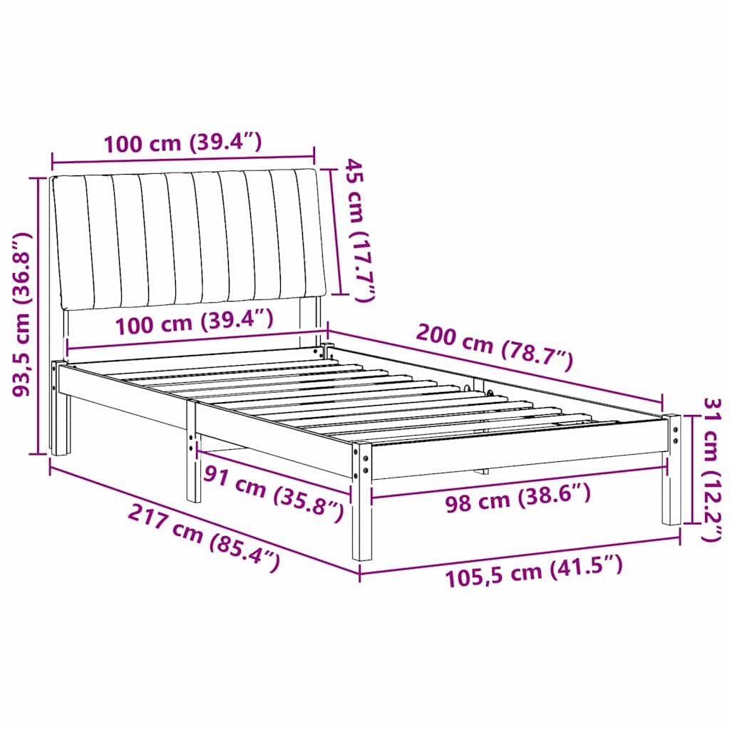 Σκελετός Κρεβατιού Λευκό 100 x 200 cm Στερεά ξυλεία πεύκου