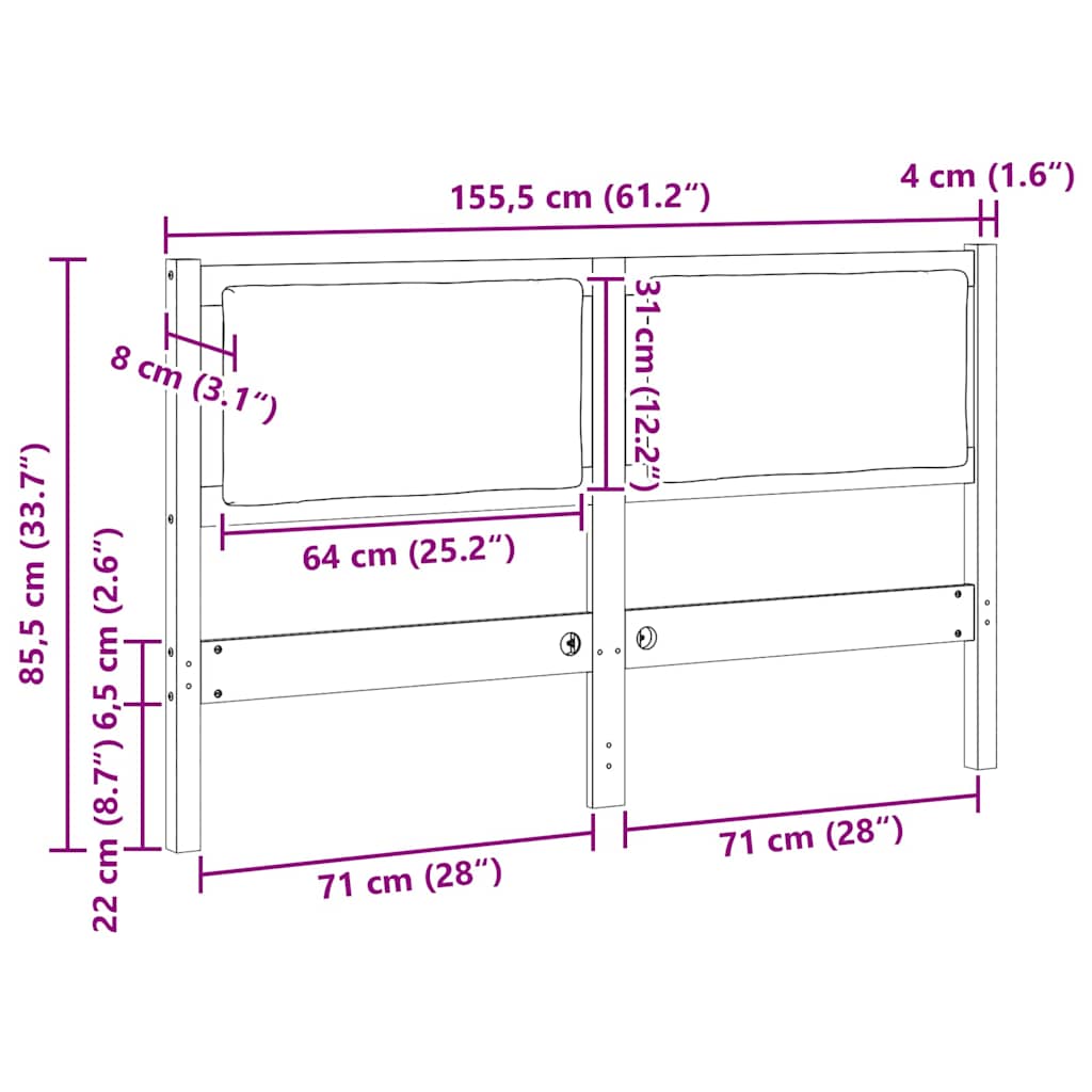 Κεφαλάρι Άλλο Λευκό 150 cm Μασίφ ξύλο πεύκου