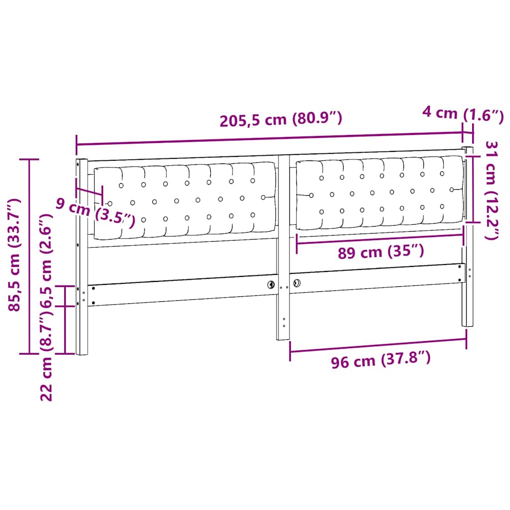 Κεφαλάρι Άλλο Καφέ και σκούρο γκρι 200 cm Μασίφ ξύλο πεύκου