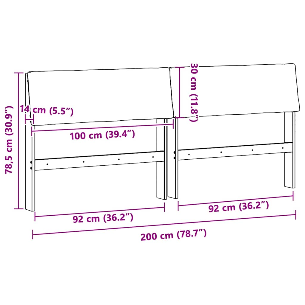 Ταπετσαρισμένο κεφαλάρι Σκούρο Γκρι 200 cm Στερεά ξυλεία πεύκου