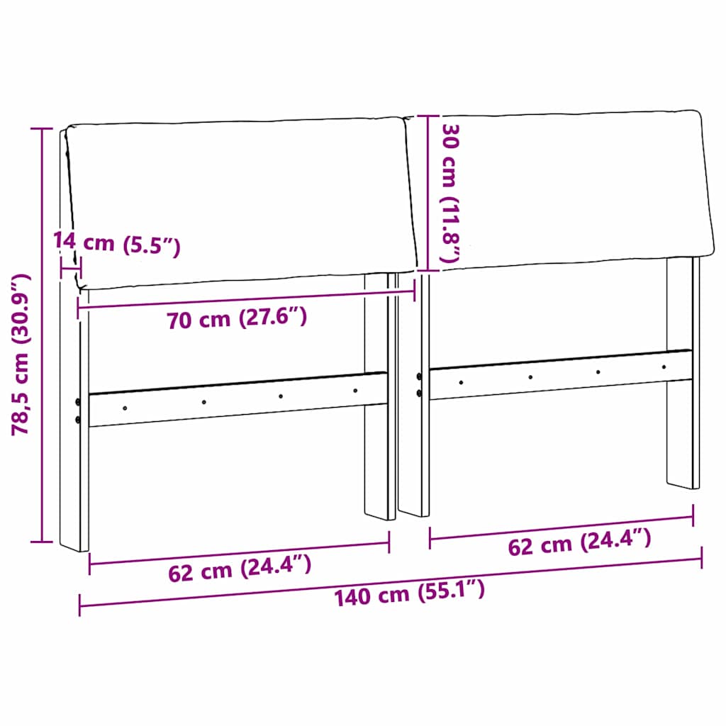 Ταπετσαρισμένο κεφαλάρι Μαύρο 140 cm Στερεά ξυλεία πεύκου